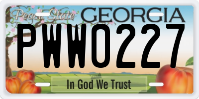 GA license plate PWW0227