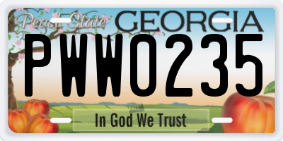 GA license plate PWW0235