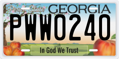 GA license plate PWW0240