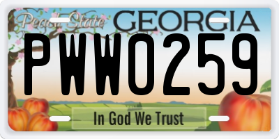 GA license plate PWW0259