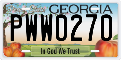 GA license plate PWW0270