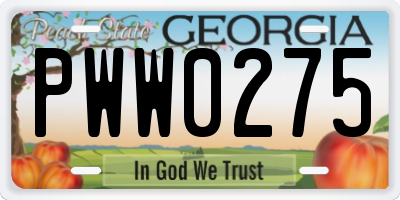 GA license plate PWW0275