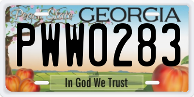 GA license plate PWW0283