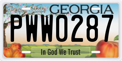 GA license plate PWW0287