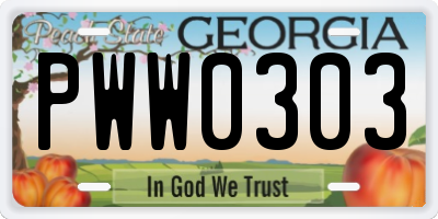 GA license plate PWW0303