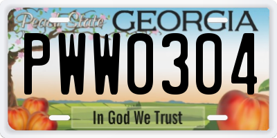 GA license plate PWW0304