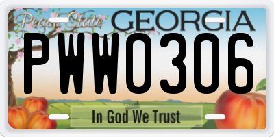 GA license plate PWW0306