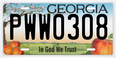 GA license plate PWW0308