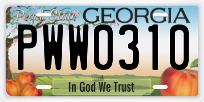 GA license plate PWW0310