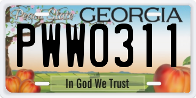 GA license plate PWW0311