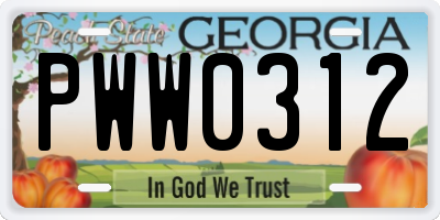 GA license plate PWW0312
