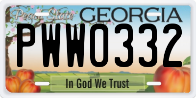 GA license plate PWW0332
