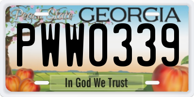 GA license plate PWW0339
