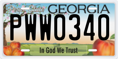 GA license plate PWW0340