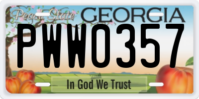 GA license plate PWW0357
