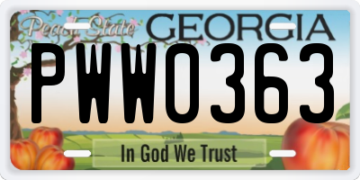 GA license plate PWW0363