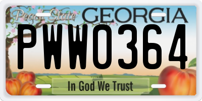 GA license plate PWW0364