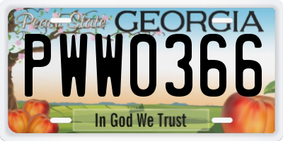 GA license plate PWW0366