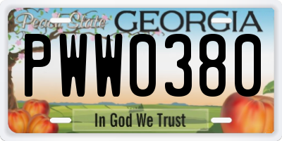GA license plate PWW0380