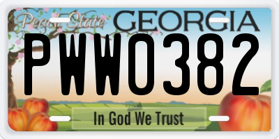 GA license plate PWW0382