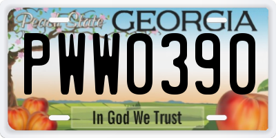 GA license plate PWW0390