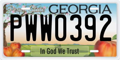 GA license plate PWW0392