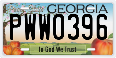 GA license plate PWW0396