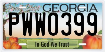 GA license plate PWW0399