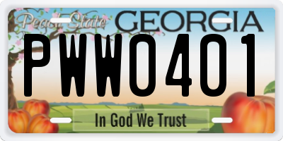 GA license plate PWW0401