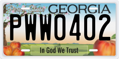 GA license plate PWW0402