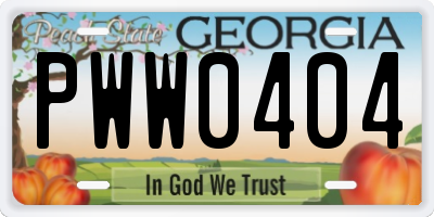 GA license plate PWW0404