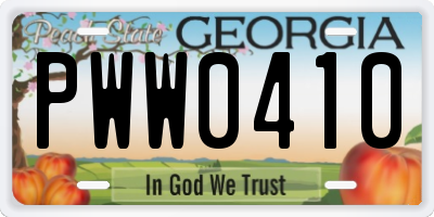 GA license plate PWW0410