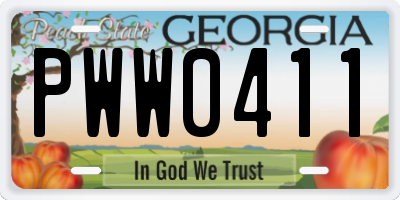 GA license plate PWW0411