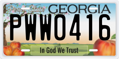 GA license plate PWW0416
