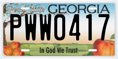 GA license plate PWW0417