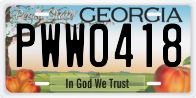GA license plate PWW0418