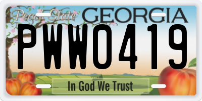 GA license plate PWW0419