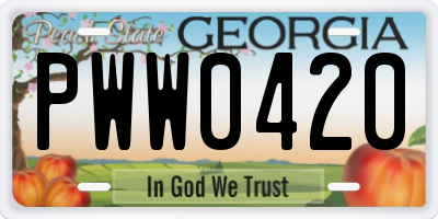 GA license plate PWW0420