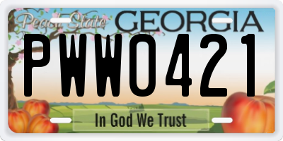 GA license plate PWW0421