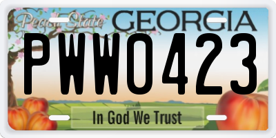 GA license plate PWW0423