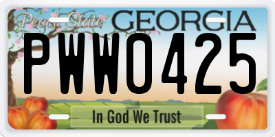 GA license plate PWW0425