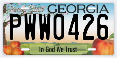 GA license plate PWW0426