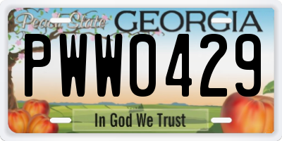 GA license plate PWW0429