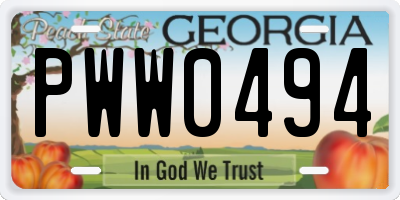GA license plate PWW0494