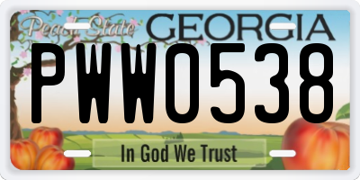 GA license plate PWW0538