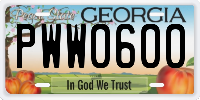 GA license plate PWW0600