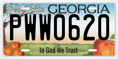 GA license plate PWW0620