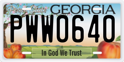 GA license plate PWW0640