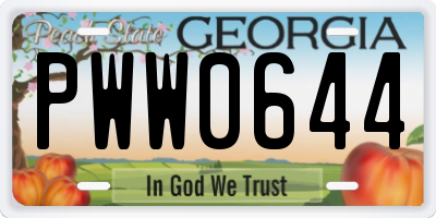 GA license plate PWW0644
