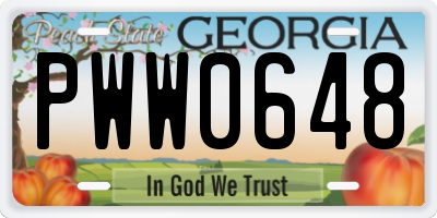 GA license plate PWW0648